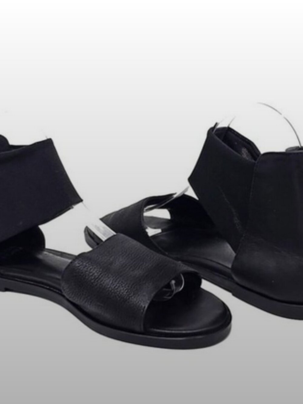 Eileen Fisher Black Leather Sandals – Size 8 | Minimalist Flat, Elastic Back Zip - Picture 8 of 16